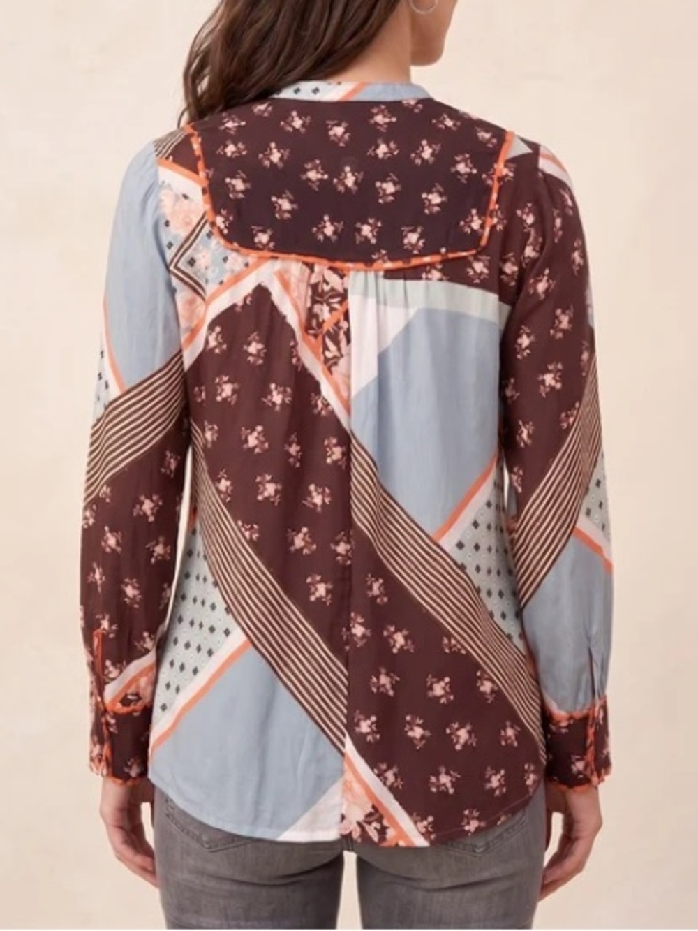 Johnny Was Roslyn Toni Blouse Career Top Brown Floral - Picture 3 of 4